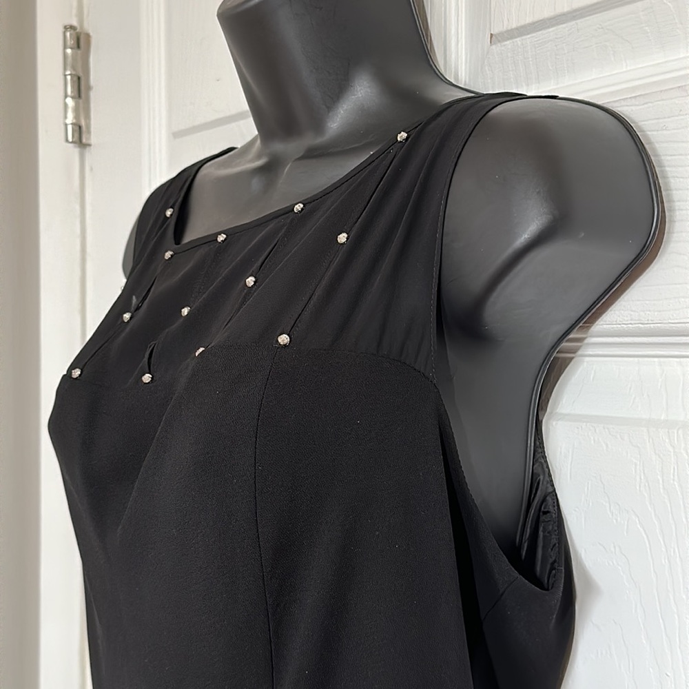 Jones Wear Black Sleeveless Rhinestone A-Line Scoop Neck Draped Back Dress Sz 16 - Picture 6 of 11
